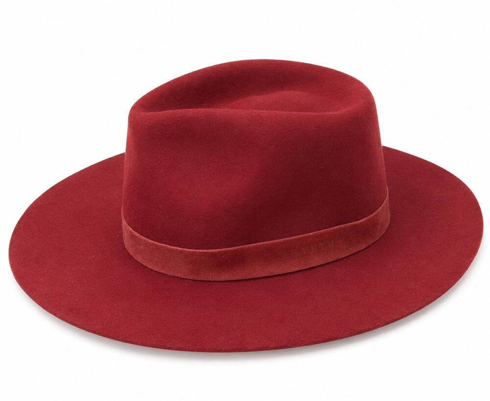 Wyeth Burgundy Wool Rancher Hat Wide Brim Boho Western Festival Fedora, O/S